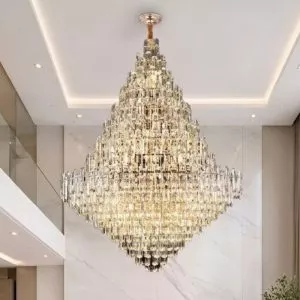 Đèn trang trí thông tầng – sảnh, thiết kế hiện đại nguyên khối thẻ pha lê cao cấp DTT-114