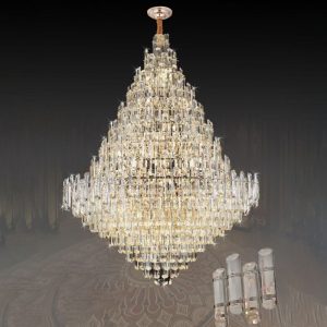 Đèn trang trí thông tầng – sảnh, thiết kế hiện đại nguyên khối thẻ pha lê cao cấp DTT-114