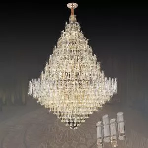 Đèn trang trí thông tầng – sảnh, thiết kế hiện đại nguyên khối thẻ pha lê cao cấp DTT-114