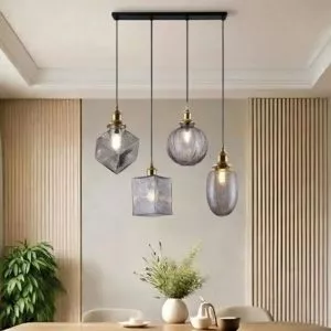 Đèn thả nhà bếp-bàn ăn giá rẻ, thả chụp thủy tinh hình Khối màu xám Khói SBA-66