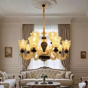 Đèn chùm tay nến phối chao đá đen DC-526