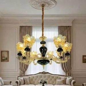 Đèn chùm tay nến phối chao đá đen, thiết kế cổ điển DC-527