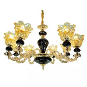Đèn chùm tay nến phối chao đá đen, thiết kế cổ điển DC-527