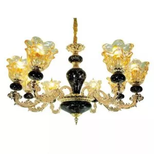 Đèn chùm tay nến phối chao đá đen, thiết kế cổ điển DC-527