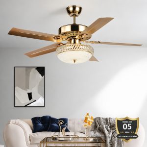 Quạt trần đèn, 5 cánh kim loại, thiết kế cổ điển QT-134