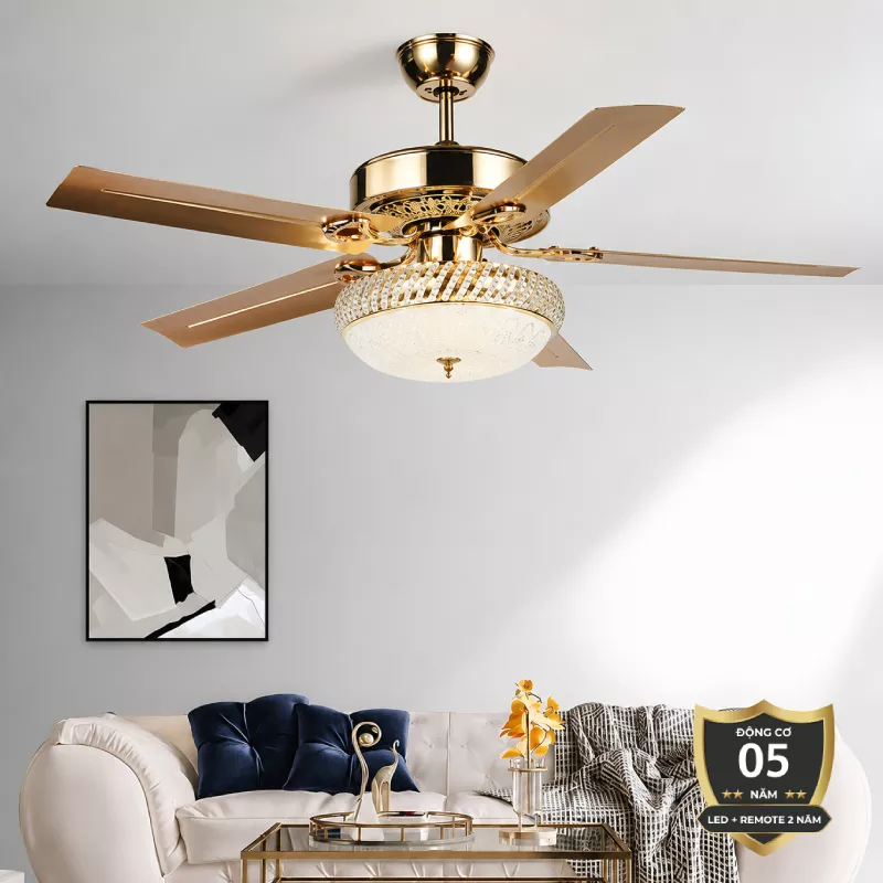 Quạt trần đèn, 5 cánh kim loại, thiết kế cổ điển QT-134