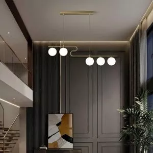 Đèn chùm hiện đại – thiết kế thả ngang, quả cầu thủy tinh đục DC-425