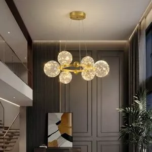 Đèn chùm hiện đại – thiết kế vòng tròn kim loại phối chao thủy tinh DC-426
