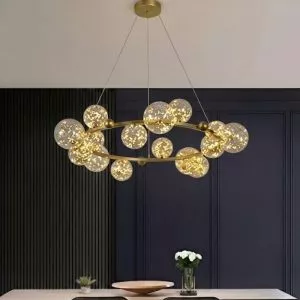 Đèn chùm hiện đại – thiết kế vòng tròn kim loại phối chao thủy tinh DC-426