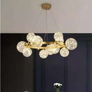 Đèn chùm hiện đại – thiết kế kiểu tròn, chao thủy tinh nghệ thuật DC-440