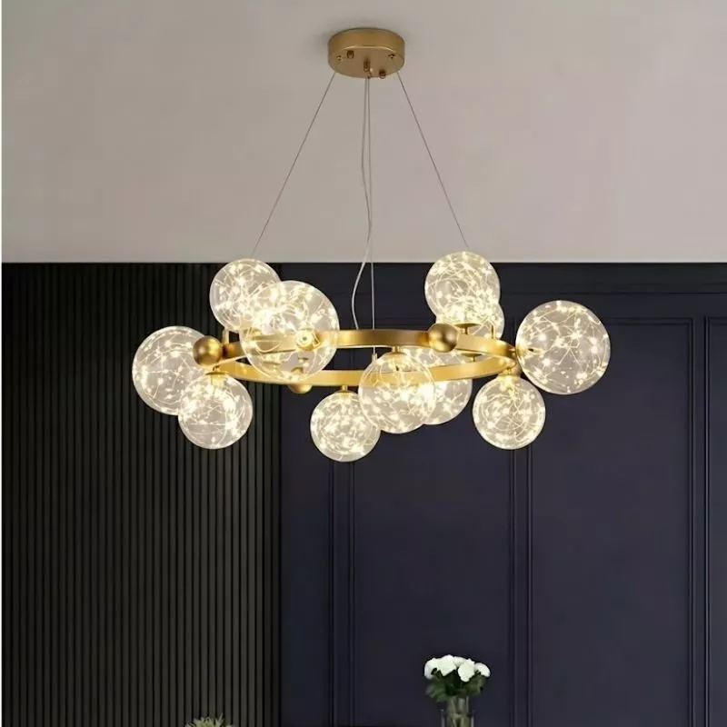 Đèn chùm hiện đại - thiết kế kiểu tròn, chao thủy tinh nghệ thuật DC-440