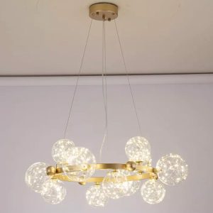 Đèn chùm hiện đại – thiết kế kiểu tròn, chao thủy tinh nghệ thuật DC-440