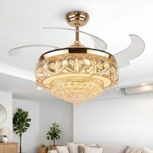 Quạt trần đèn, cánh xếp, phối khung phale cao cấp QT-177