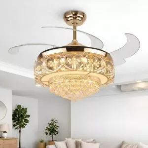 Quạt trần đèn, cánh xếp, phối khung phale cao cấp QT-177