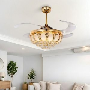 Quạt trần đèn cổ điển, cánh xếp, phối khung phale cao cấp QT-178