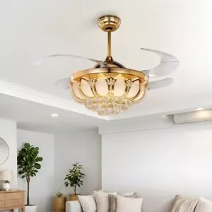 Quạt trần đèn cổ điển, cánh xếp, phối khung phale cao cấp QT-178