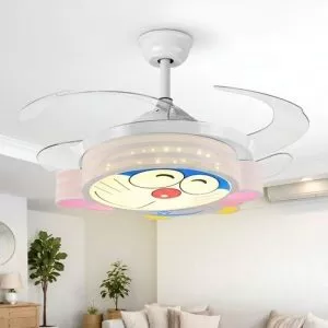 Quạt trần đèn, cánh xếp, thiết kế hiện đại hình Doremon cho phòng bé QT-185