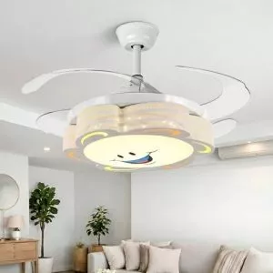 Quạt trần đèn, cánh xếp, thiết kế hình hoa mặt trời cho phòng bé QT-186