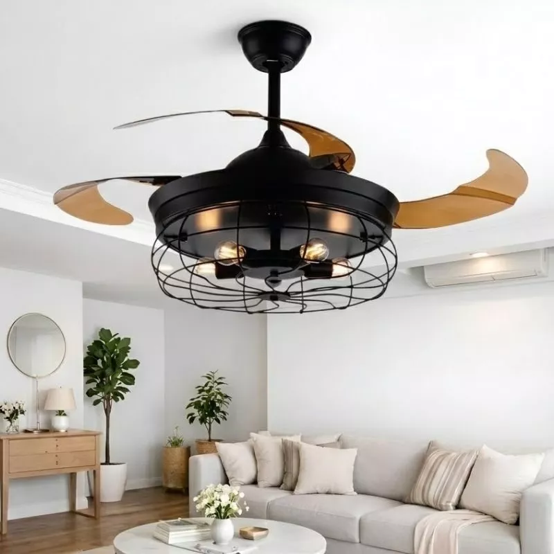 Quạt Trần Đèn, Cánh Xếp, Thiết Kế Retro QT-194