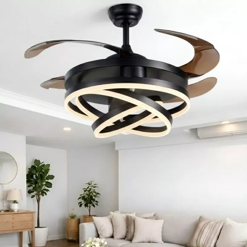 Quạt Trần Đèn, Cánh Xếp, Thiết Kế Led Hình Xoắn QT-195
