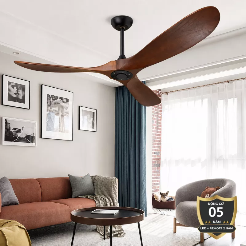 Quạt trần 3 cánh gỗ cao cấp, thiết kế Retro QT-184