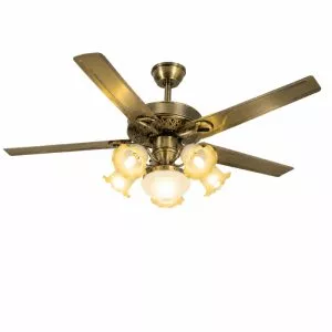 Quạt trần đèn, 5 cánh kim loại, thiết kế chao đá cổ điển QT-179