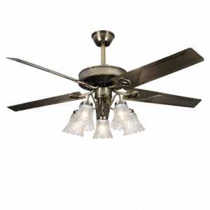 Quạt trần đèn, 5 cánh kim loại thiết kế chao đá cổ điển QT-180