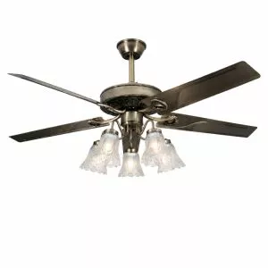 Quạt trần đèn, 5 cánh kim loại thiết kế chao đá cổ điển QT-180