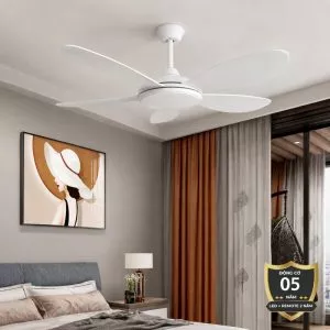 Quạt trần đèn cánh nhựa trắng thiết kế đơn giản hiện đại QT-196