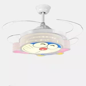 Quạt trần đèn, cánh xếp, thiết kế hiện đại hình Doremon cho phòng bé QT-185