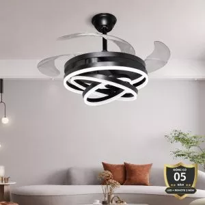 Quạt Trần Đèn, Cánh Xếp, Thiết Kế Led Hình Xoắn QT-195