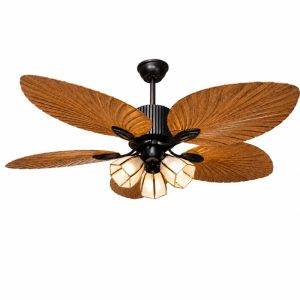 Quạt trần thiết kế 5 cánh lá cọ tích hợp đèn led nghệ thuật QT-190