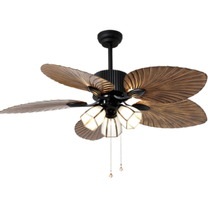 Quạt trần thiết kế 5 cánh lá cọ tích hợp đèn led nghệ thuật QT-190