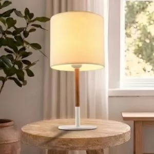Đèn bàn chụp vải, thân kim loại phối gỗ, giá rẻ DB-676