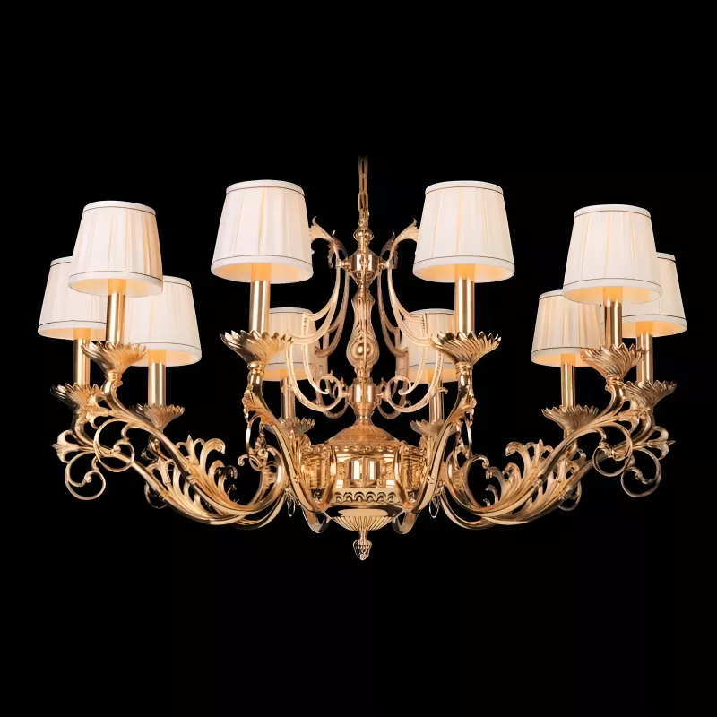 Đèn chùm đồng nguyên chất phối chụp vải cao cấp, thiết kế tân cổ điển DC-575 - Hình ảnh 2