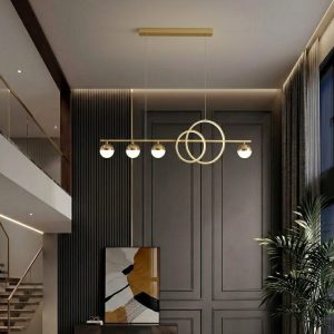 Đèn chùm hiện đại – thiết kế thả ngang, vòng led hiện đại phối quả cầu DC-423