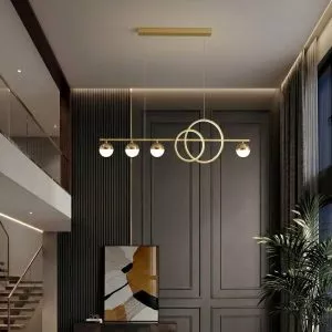 Đèn chùm hiện đại – thiết kế thả ngang, vòng led hiện đại phối quả cầu DC-423