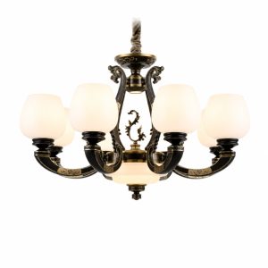 Đèn chùm tân cổ điển, chao thủy tinh 8 bóng cao cấp DC-1558
