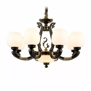 Đèn chùm tân cổ điển, chao thủy tinh 8 bóng cao cấp DC-1558