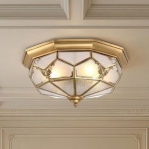 Đèn ốp trần đồng, mặt kính nghệ thuật OCD-007