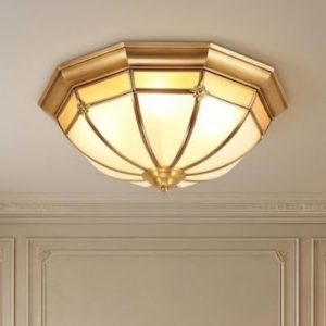 Đèn ốp trần đồng, mặt kính nghệ thuật OCD-015