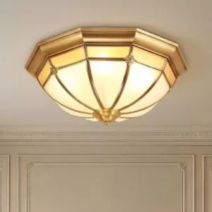 Đèn ốp trần đồng, mặt kính nghệ thuật OCD-015