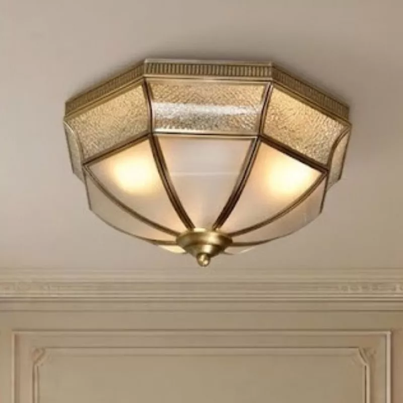 Đèn ốp trần đồng, mặt kính nghệ thuật OCD-020