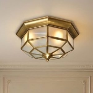 Đèn ốp trần đồng, mặt kính nghệ thuật OCD-022