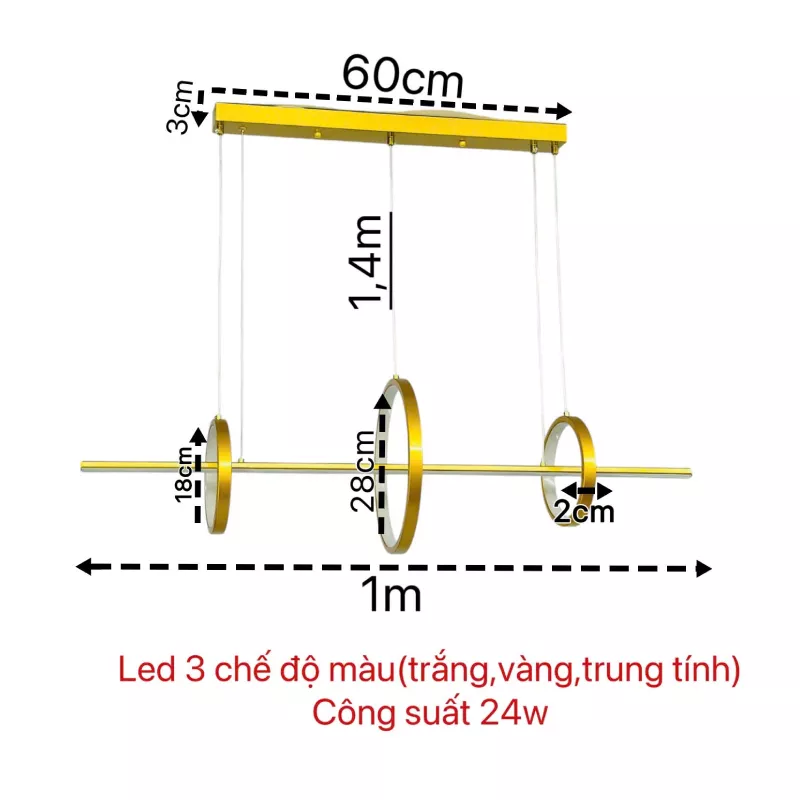 Đèn thả hiện đại – thiết kế thả ngang, vòng tròn led sáng tạo DT-18 - Hình ảnh 3