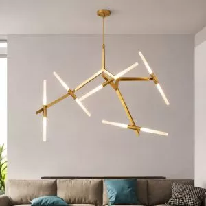 Đèn thả thiết kế Bắc Âu, thanh ngang phối thủy tinh ống hiện đại DT-17