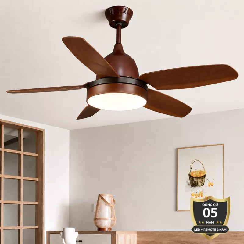 Quạt trần đèn, 5 cánh nhựa, thiết kế hiện đại QT-161