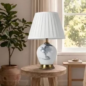 Đèn bàn thân sứ, chụp vải phong cách Trung Hoa cao cấp DB-697