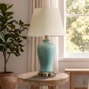 Đèn bàn thân sứ màu xanh lam, phong cách Bắc Âu sang trọng DB-700