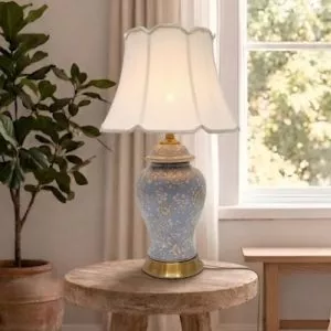 Đèn bàn thân sứ, chụp vải phong cách Trung Hoa cao cấp DB-708